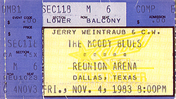 Moody Blues Ticket Stub 11-04-83 Reunion Arena - Dallas, TX