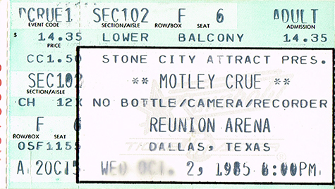 Motley Crue 10-02-85 Reunion Arena - Dallas, TX