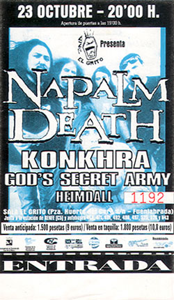 Napalm Death Ticket Stub 10-23-93 - Mexico City, Mexico