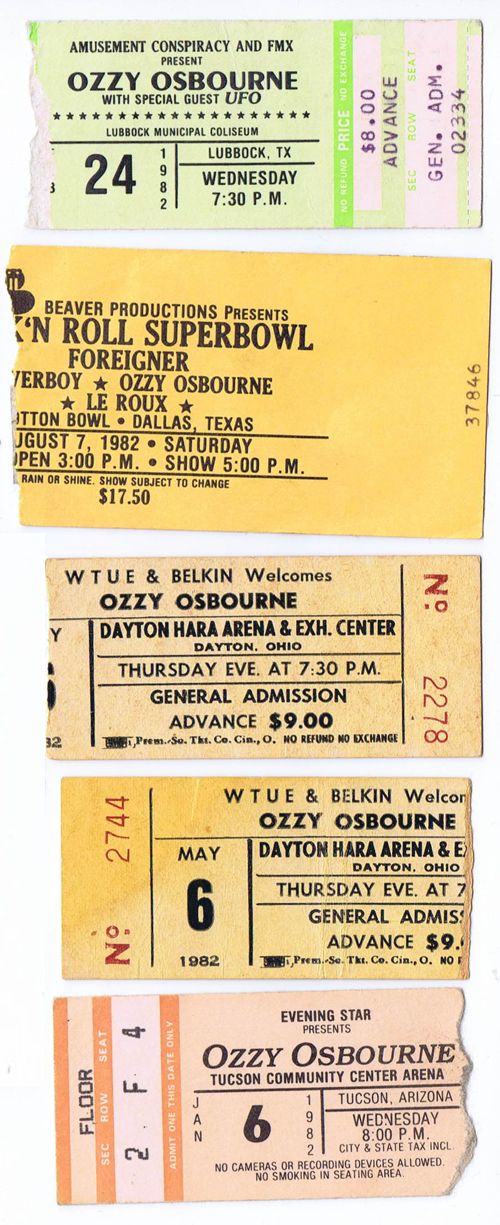 Ozzy Osbourne Miscellaneous Ozzy Ticket Stubs