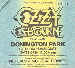 Ozzy Osbourne Ticket Stub 08-16-95 Donington Park - Derby, UK