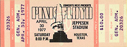 Pink Floyd Description: Pink Floyd Animals 1977 US Tour. Unused Ticket in mint condition. 1977 US Tour Unused Ticket 04-30-77 Jeppesen Stadium - Houston, TX