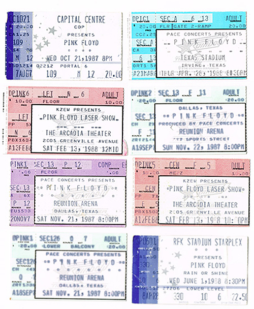 Pink Floyd Miscellaneous Ticket Stubs