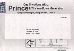 Prince Ticket Stub 2002 Venue & City Unknown