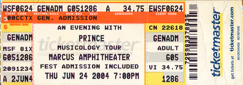 Prince Full Unused Ticket 06-24-04 Marcus Amphitheater - Milwaukee, WI