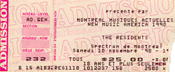 The Residents Ticket Stub 11-10-90 Spectrum de Montreal - Montreal, Canada