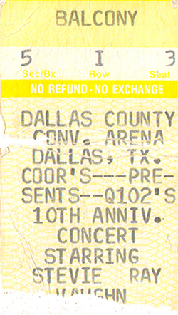 Stevie Ray Vaughan Ticket Stub 04-21-85 Dallas Convention Center - Dallas, TX