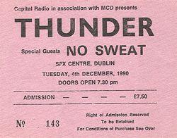 Thunder Ticket Stub 12-04-90 SFX Centre - Dublin, Ireland