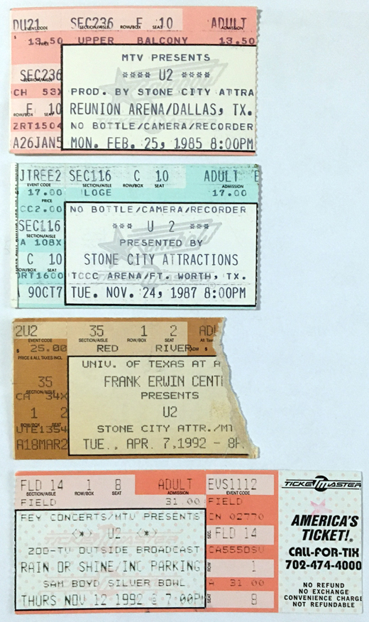U2 Miscellaneous Ticket Stubs