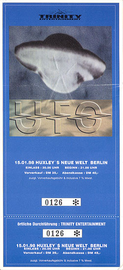 U.F.O. Full Unused Ticket 01-15-98 Huxley's Neue Welt - Berlin, Germany