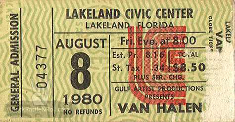 Van Halen 08-08-80 Lakeland Civic Center - Lakeland, FL #2