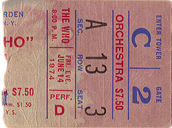 The Who Ticket Stub 06-14-74 Madison Square Garden - New York, NY