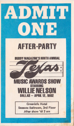 Vintage Unused Ticket April 12, 1982 Buddy Magazine Ninth Annual Texas Music Award After-Party