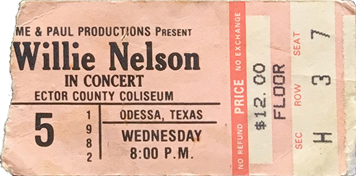 Willie Nelson - ??? 5, 1982 Ector Country Coliseum - Odessa, TX Ticket Stub