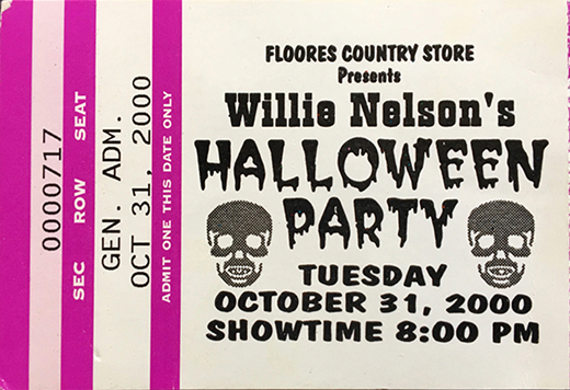 Willie Nelson - 2000 Halloween Party Ticket Stub