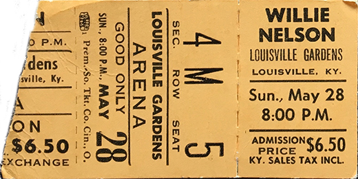 Willie Nelson - 1978 Lousiville Gardens Arena Ticket Stub