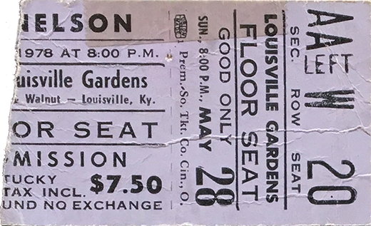 Willie Nelson - 05-28-78 Lousiville Gardens Arena Ticket Stub
