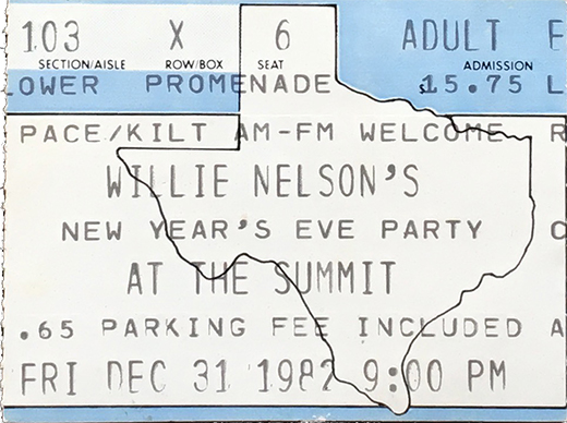 Willie Nelson - 12-31-82 Summit Arena - Houston, TX Ticket Stub