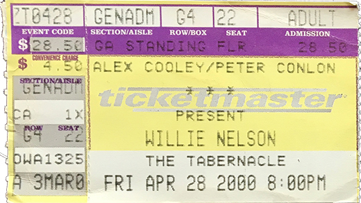 Willie Nelson - 04-28-00 The Tabernacle Ticket Stub