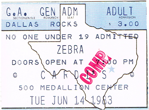 Zebra 06-14-83 Cardi's - Dallas, TX